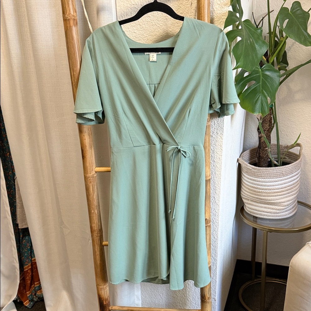 Monteau Sage Green Midi Wrap Dress